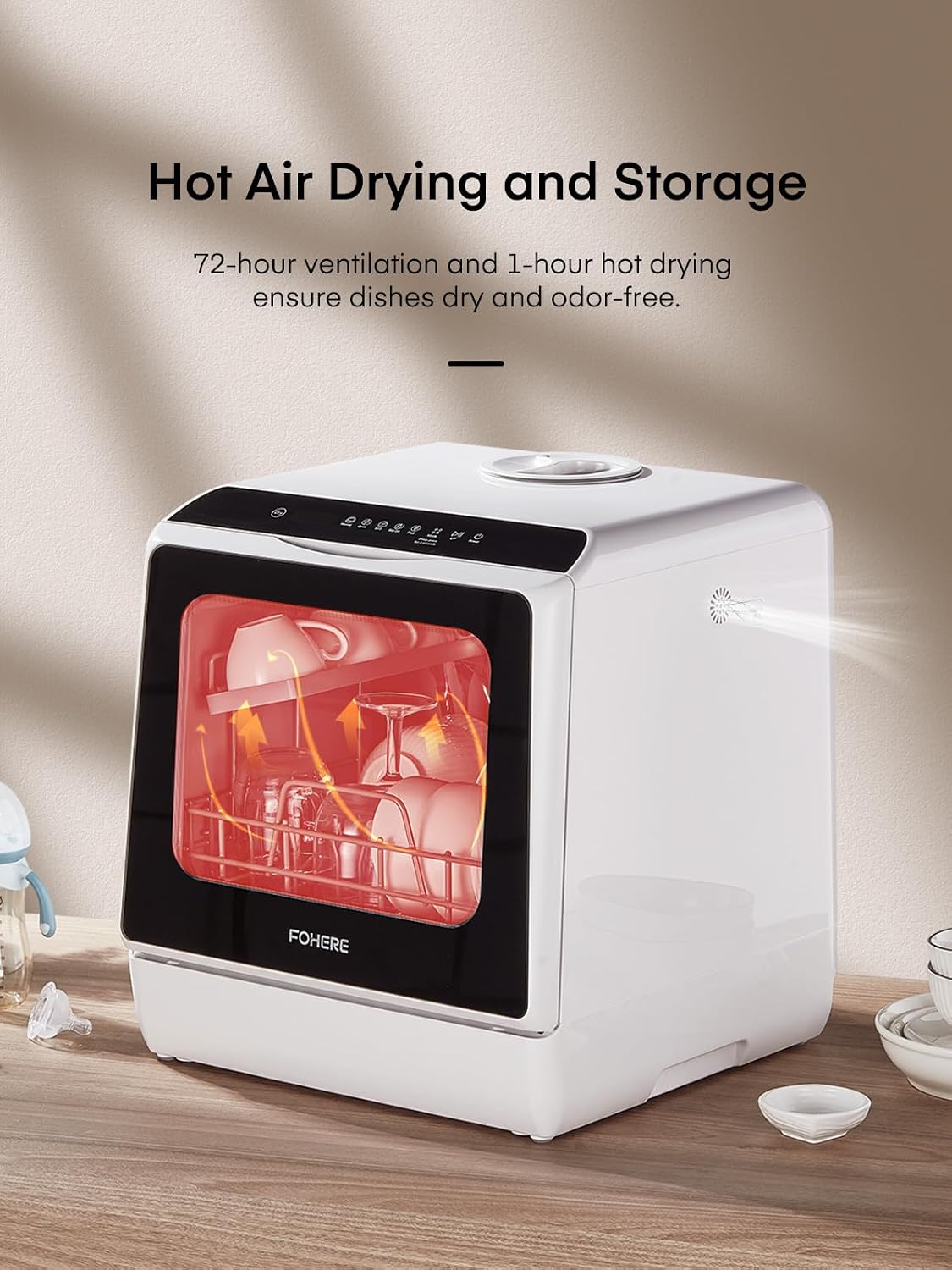 Countertop Dishwasher 5.3 Qt 6 Programs Delay Start Air Dry White