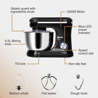 Stand Mixer 4.8 Qt 1000W 8 Speeds With Pulse Function Black