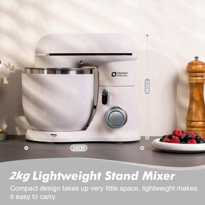 Mini Stand Mixer 3.7 Qt 10 Speed 800W Dough Hook Whisk Beater Gray White