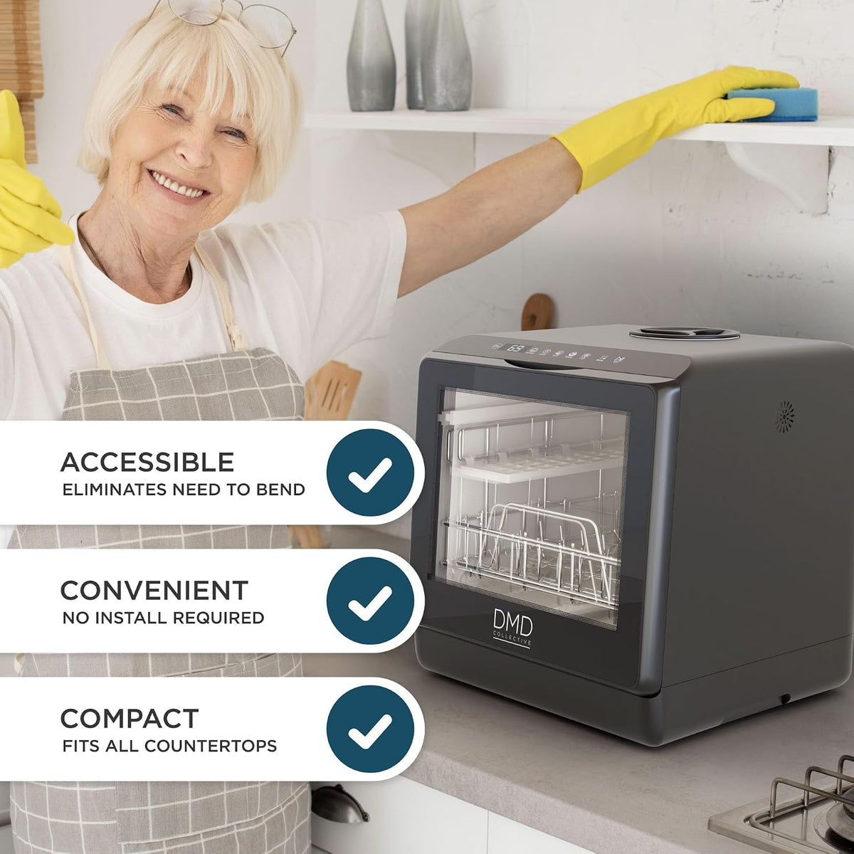 Mini Countertop Dishwasher 5.3 Qt Touch Control LED Display 6 Programs Black