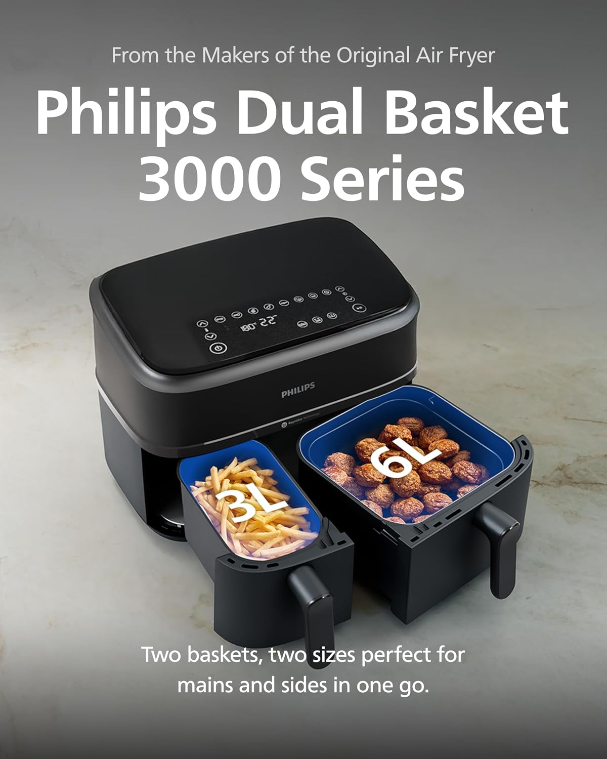 Dual Air Fryer 9.5 Qt 2750W 13 Presets Digital Touchscreen Black & Silver