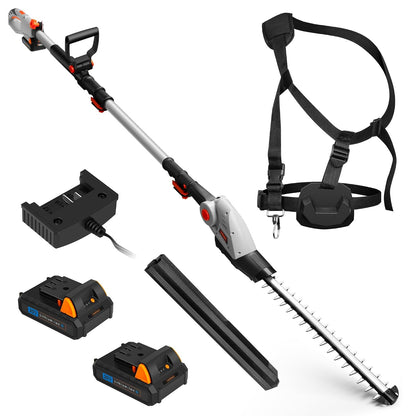 Cordless Pole Hedge Trimmer 76-96.1 in 20V 2 Batteries Harness Gray