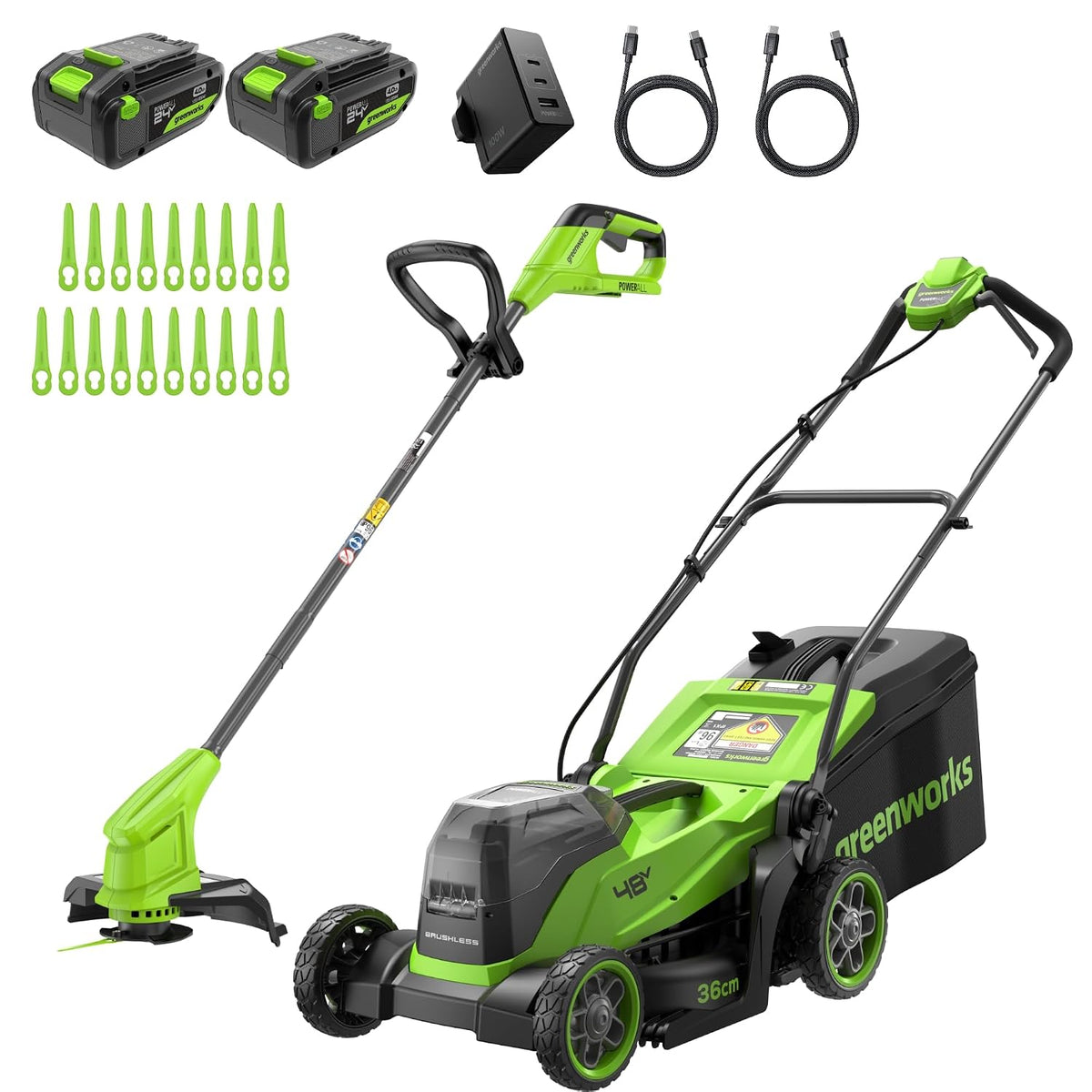 Cordless Lawn Mower 13in 24V Brushless Motor 7.9 Gal Bag 4Ah Battery