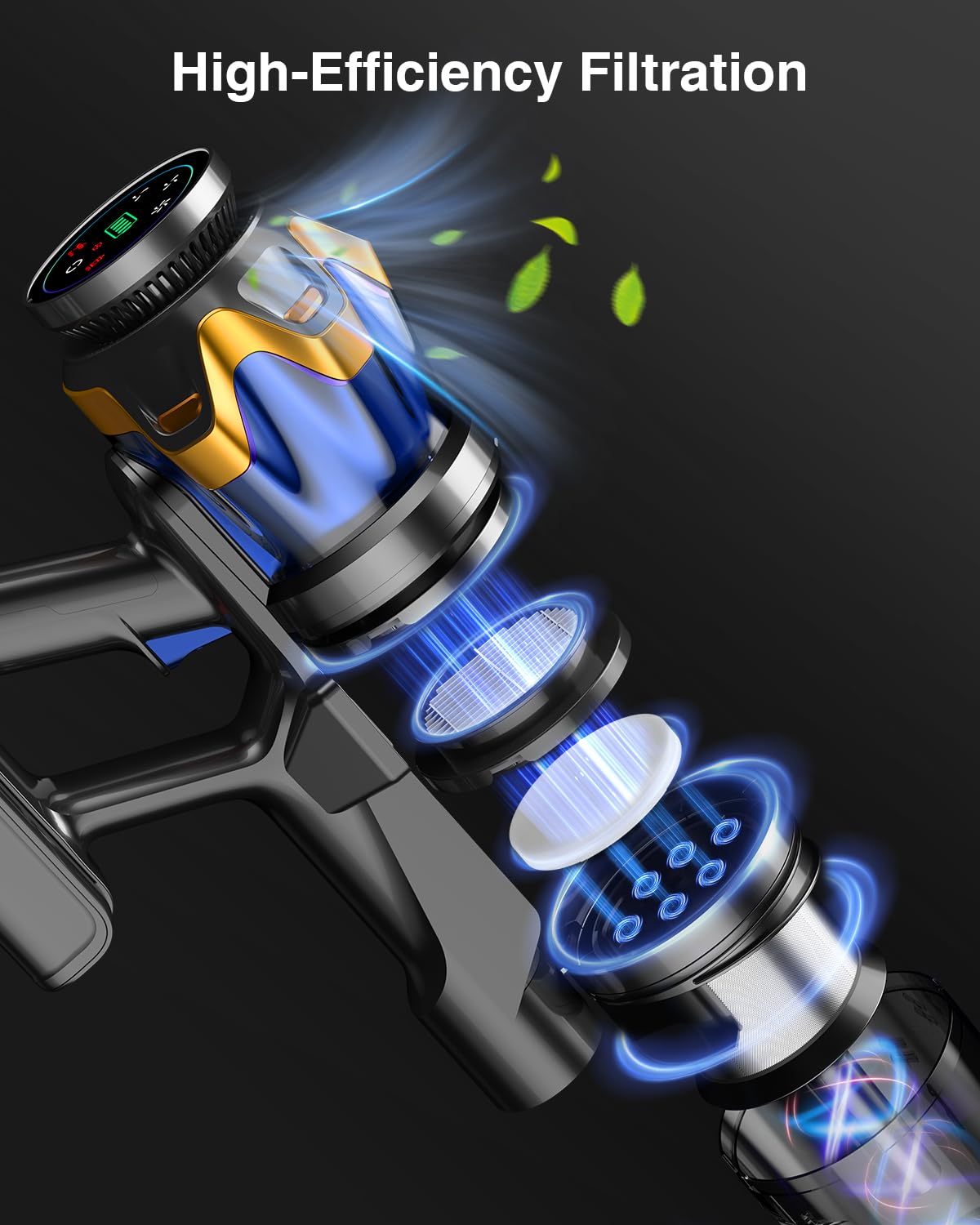 Cordless Vacuum Cleaner 600W 50kPa 65Min OLED Touch Screen Blue