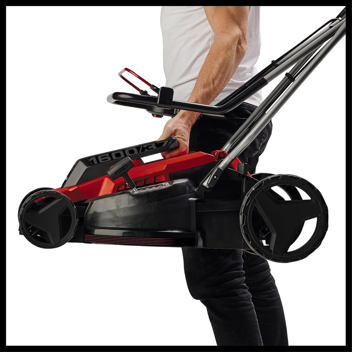 Corded Electric Lawn Mower 14.6in 1600W 10 Gal Grass Box 5 Heights Red Black