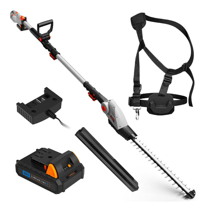 Cordless Pole Hedge Trimmer 76-96.1 in 20V 2 Batteries Harness Gray