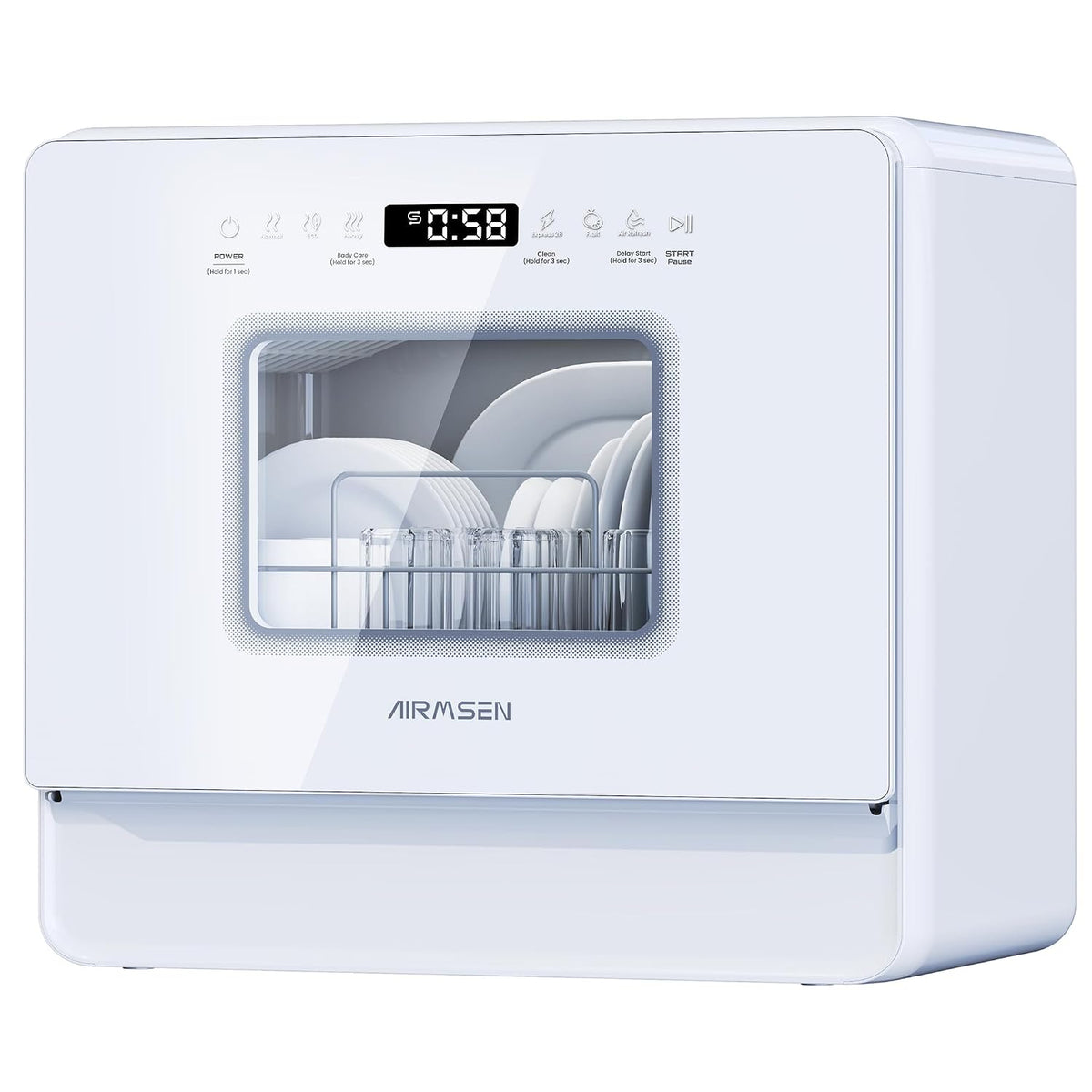 Portable Countertop Dishwasher 5.3 Qt Tank 9 Programs 14.6in Narrow White