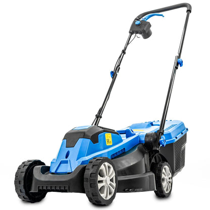 Corded Electric Lawn Mower 13in 1300W 7.9 Gal Grass Box 3 Heights Blue