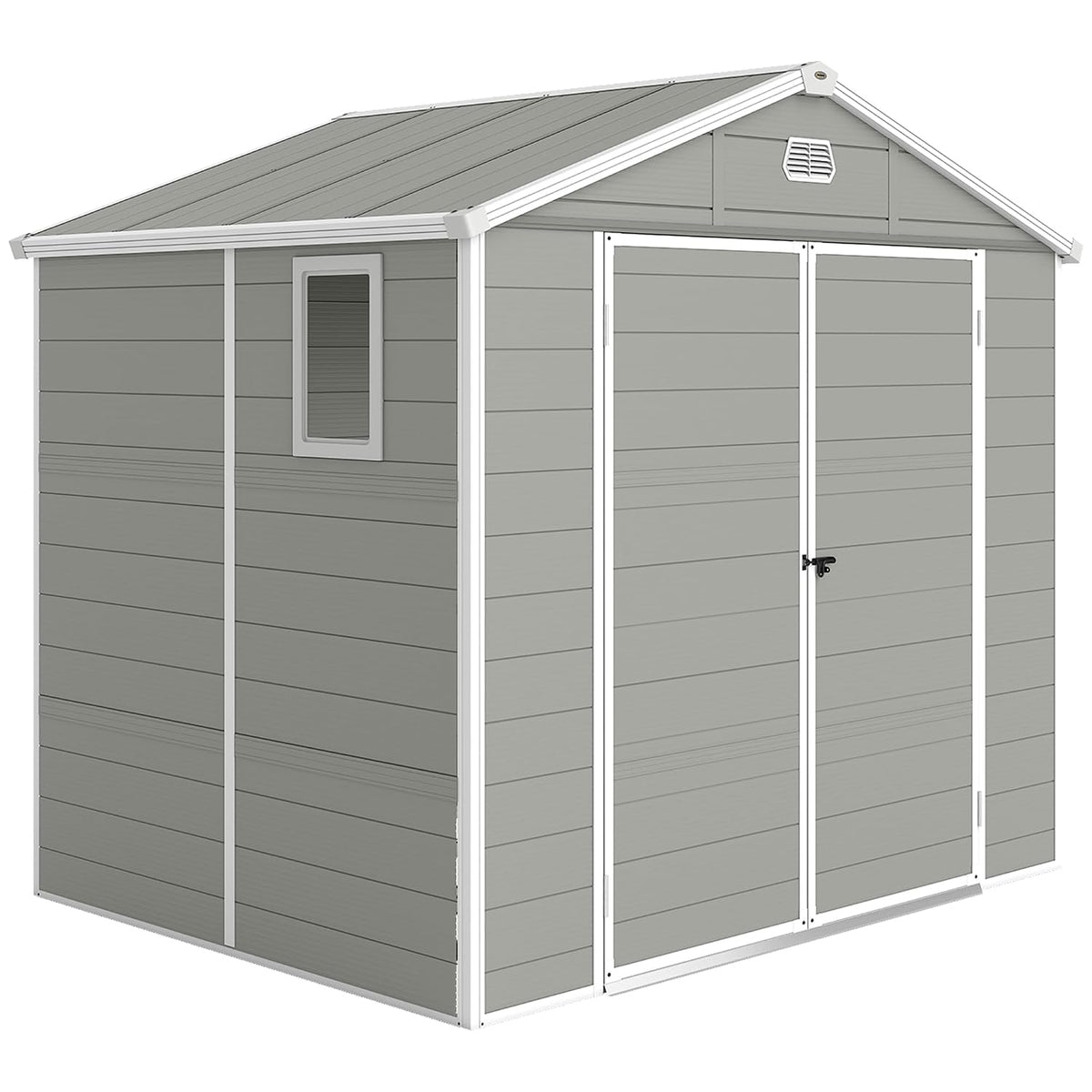 Plastic Garden Storage Shed 8 X 6 Ft Light Gray Aluminum Frame Lockable Door