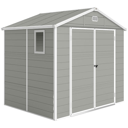 Plastic Garden Storage Shed 8 X 6 Ft Light Gray Aluminum Frame Lockable Door