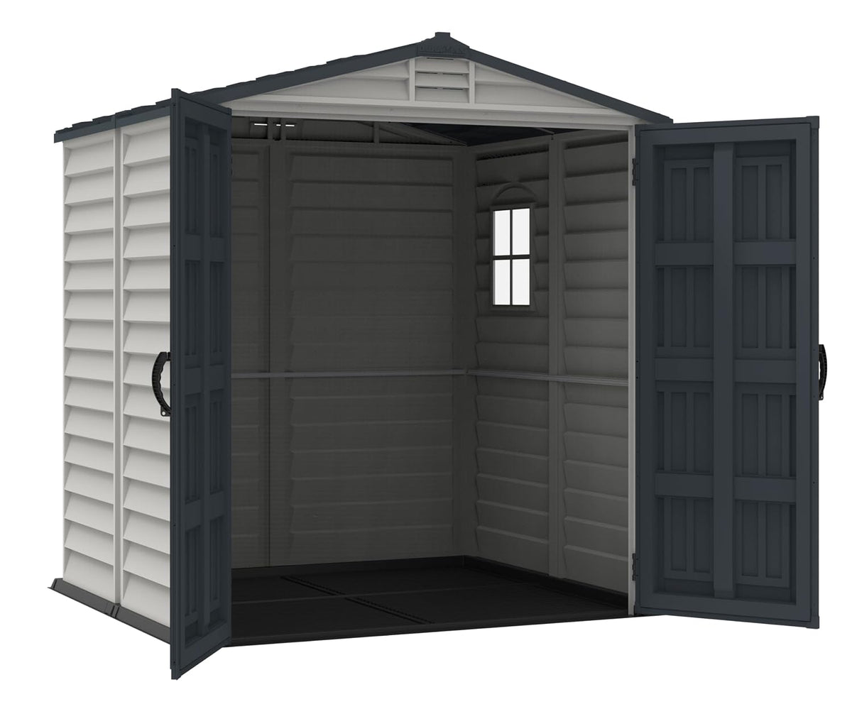 Plastic Garden Storage Shed 6 X 6 Ft Dark Gray Adobe Metal Roof