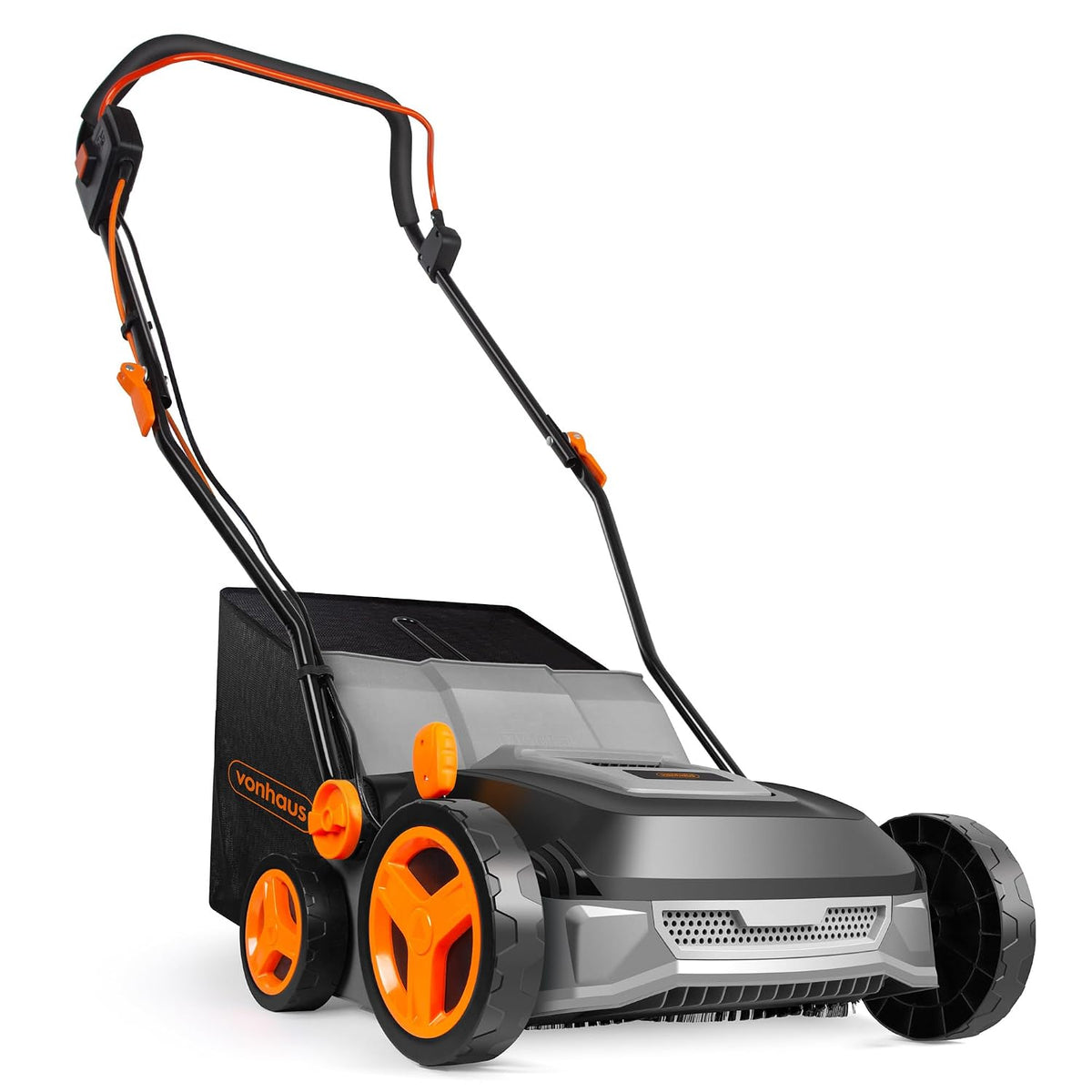 Corded Electric Artificial Grass Sweeper 1800W 11.9 Gal Bag 14.57in 5 Heights Gray Black Orange
