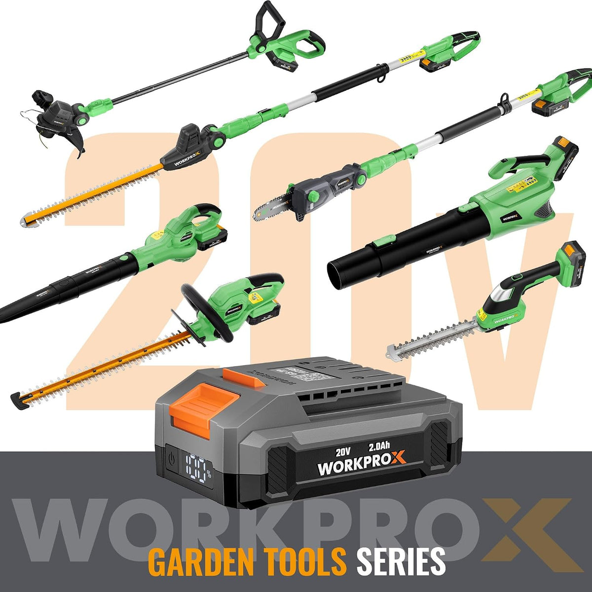 Cordless Hedge Trimmer 20.08in 1200RPM 0.71in Pruning Capacity Green