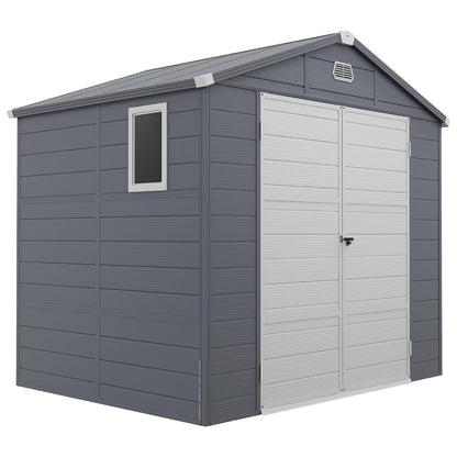 Plastic Garden Storage Shed 8 X 6 Ft Light Gray Aluminum Frame Lockable Door