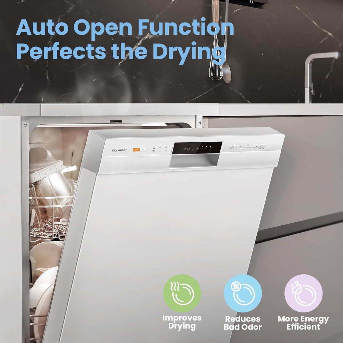 Freestanding Dishwasher 13 Place Settings 6 Programs White Auto Door Open