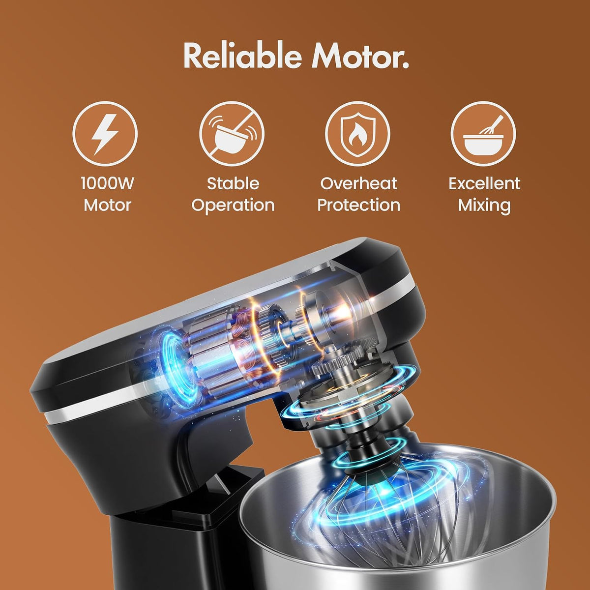 Stand Mixer 4.8 Qt 1000W 8 Speeds With Pulse Function Black