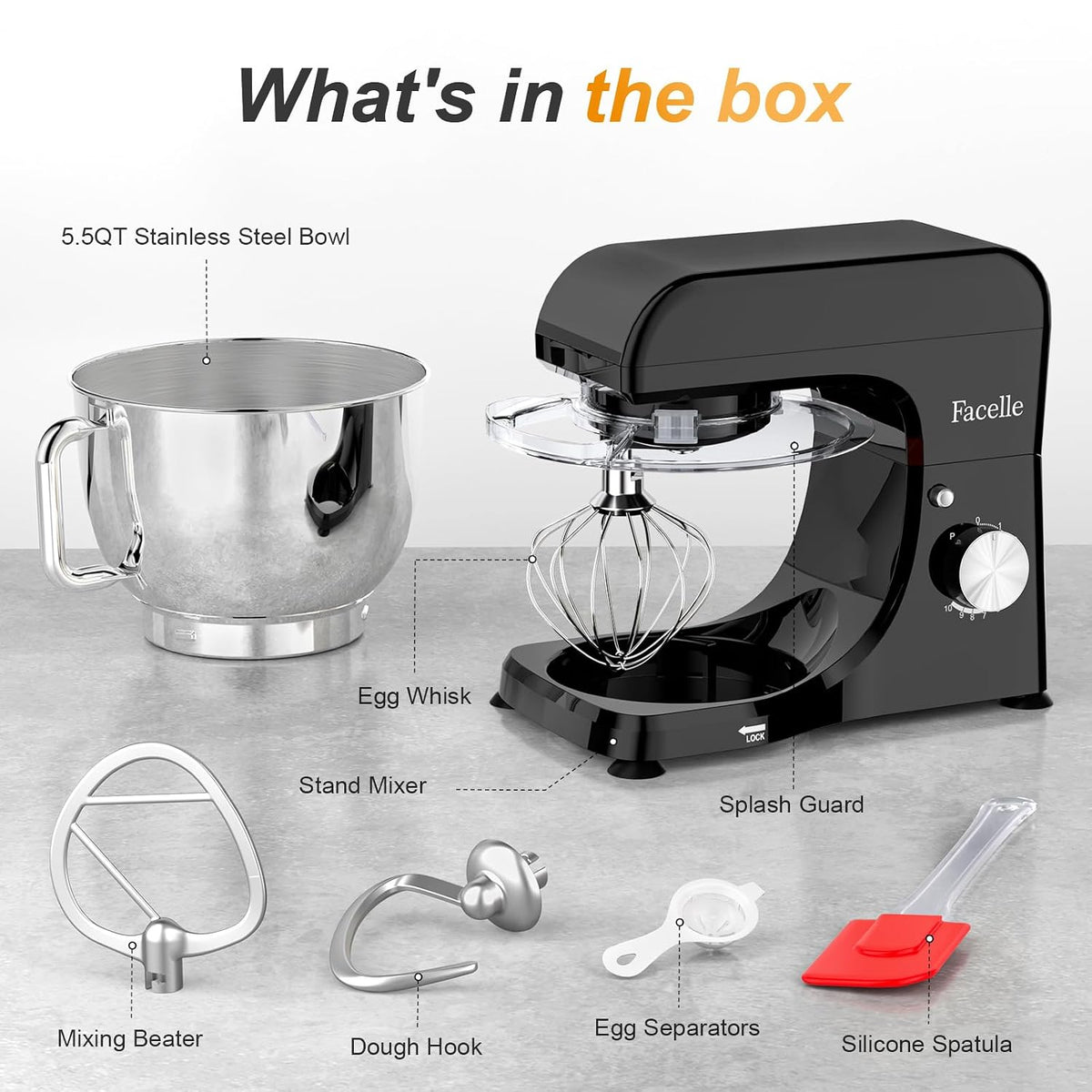 Stand Mixer 5.8 Qt 1500W 10 Speed Pulse Black