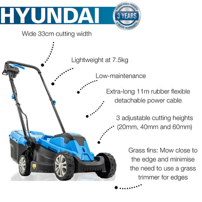 Corded Electric Lawn Mower 13in 1300W 7.9 Gal Grass Box 3 Heights Blue