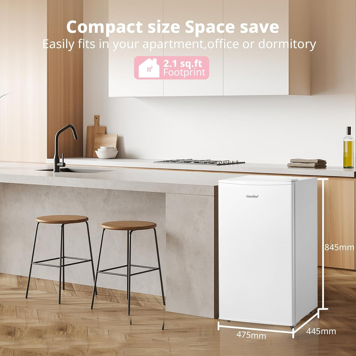 Under Counter Freezer 2.1 cu ft Freestanding With Reversible Door White