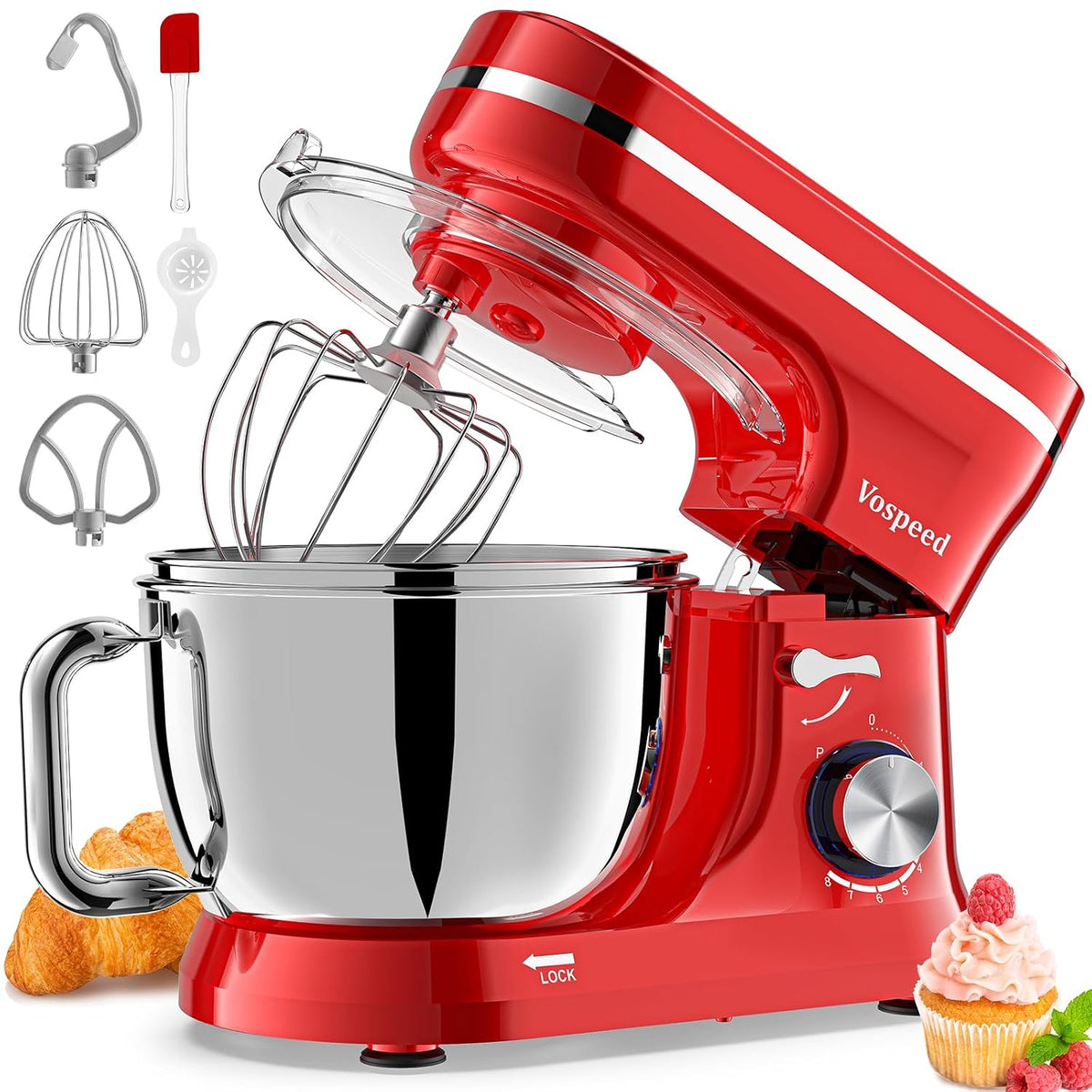 Stand Mixer 4.8 Qt+5.3 Qt Bowls 8-Speed 1000W Tilt-Head Blue