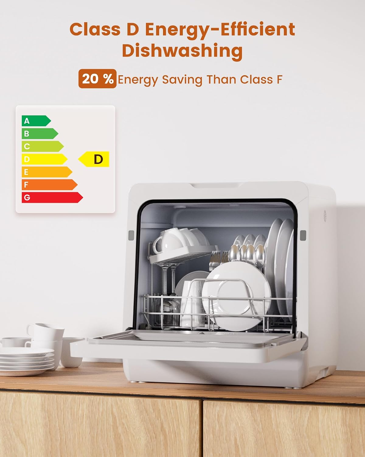 Countertop Dishwasher 5.3 Qt 8 Programs With Water Softener Black