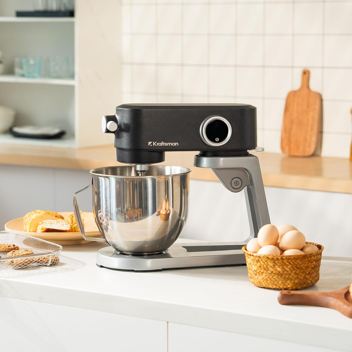 Stand Mixer 5.3 Qt 8 Speeds Timer Stainless Steel Bowl Black