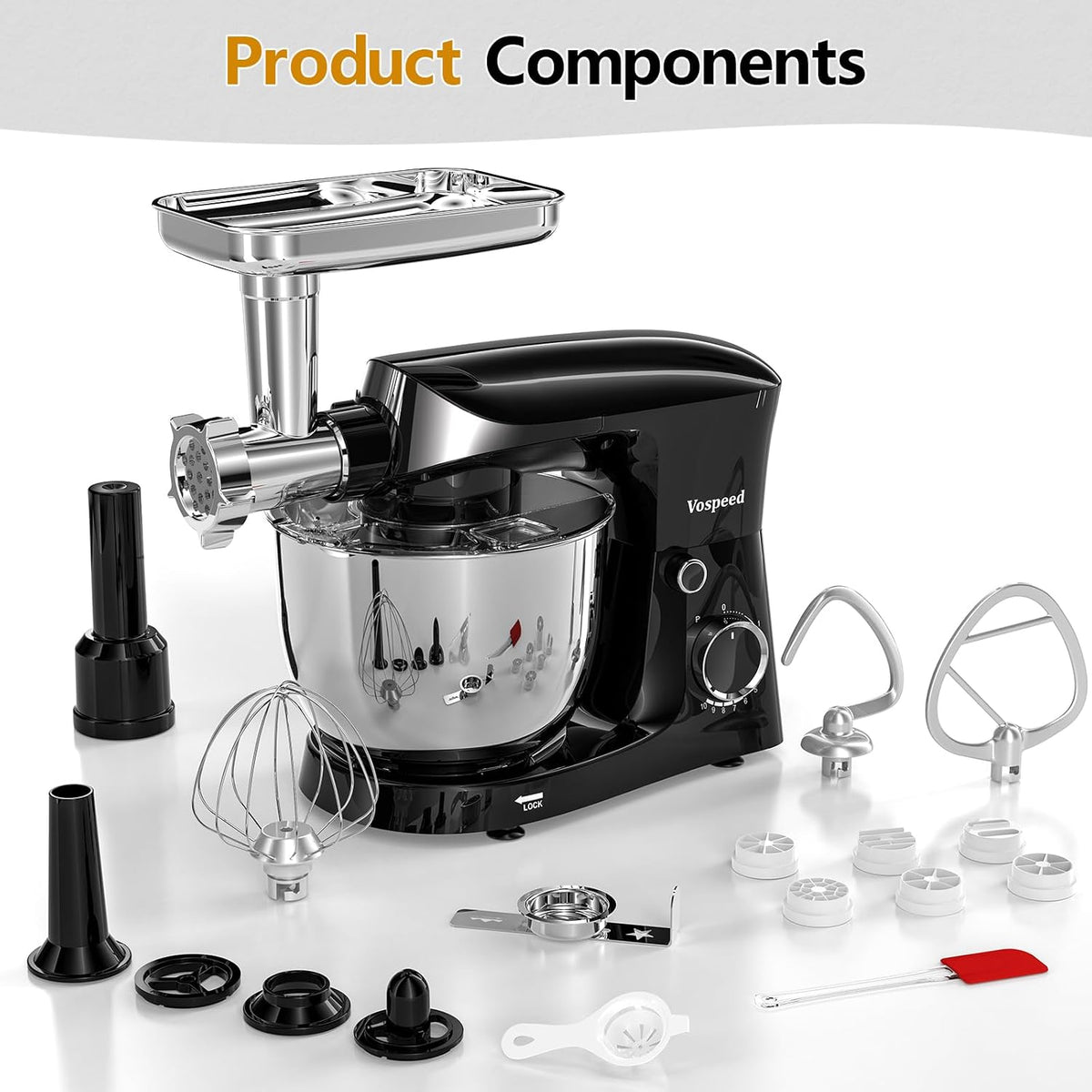 Stand Mixer 1500W 5.8 Qt Tilt-Head 10 Speeds Stainless Steel Bowl Black