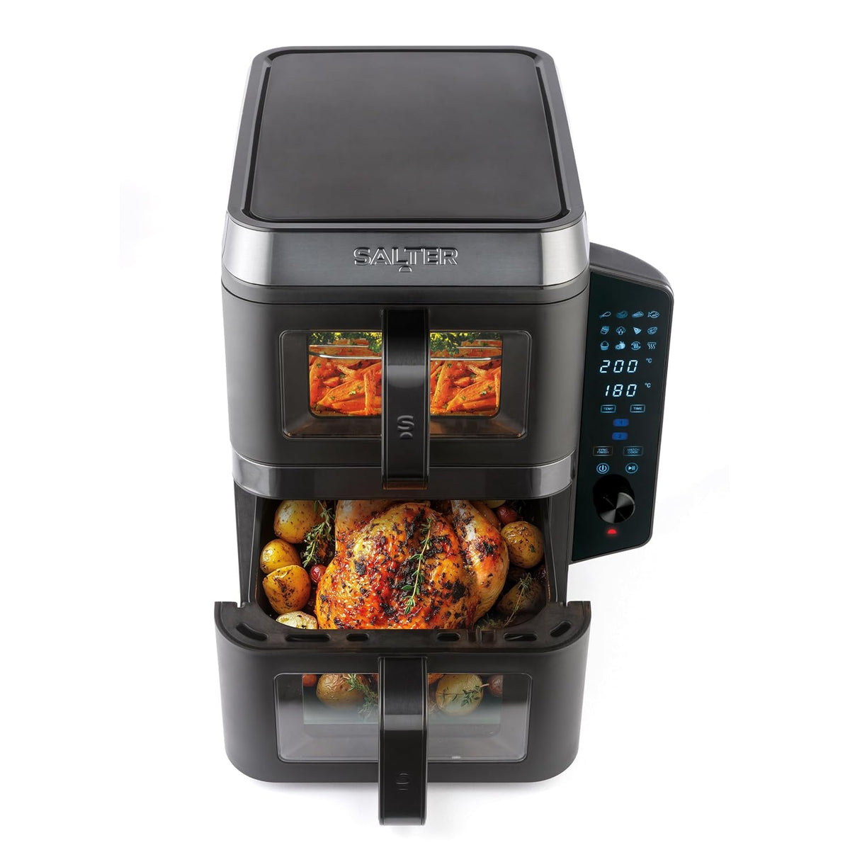 Double Stack Air Fryer 9.5 Qt 2400W 12 Functions Black