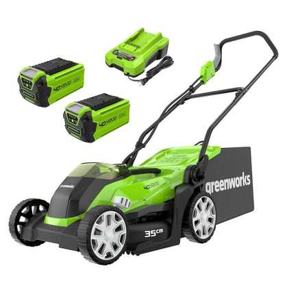 Cordless Lawn Mower 13.8in 10.6 Gal Bag 2x40V 2Ah Batteries Green