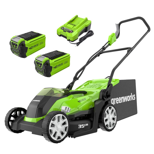 Cordless Lawn Mower 13.8in 10.6 Gal Bag 2x40V 2Ah Batteries Green