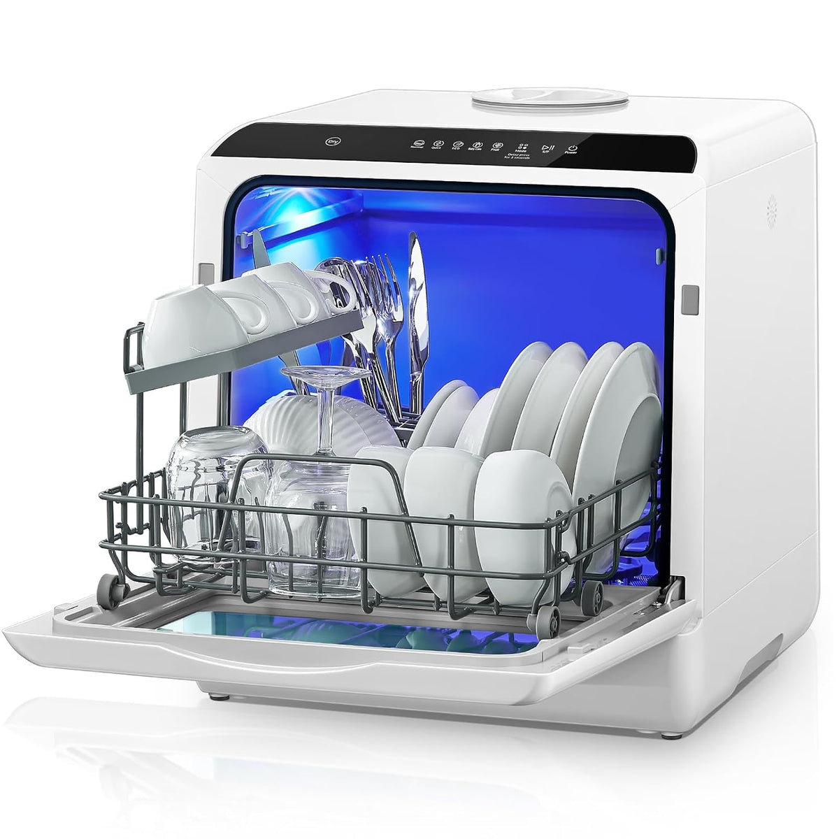 Countertop Dishwasher 5.3 Qt 6 Programs Delay Start Air Dry White