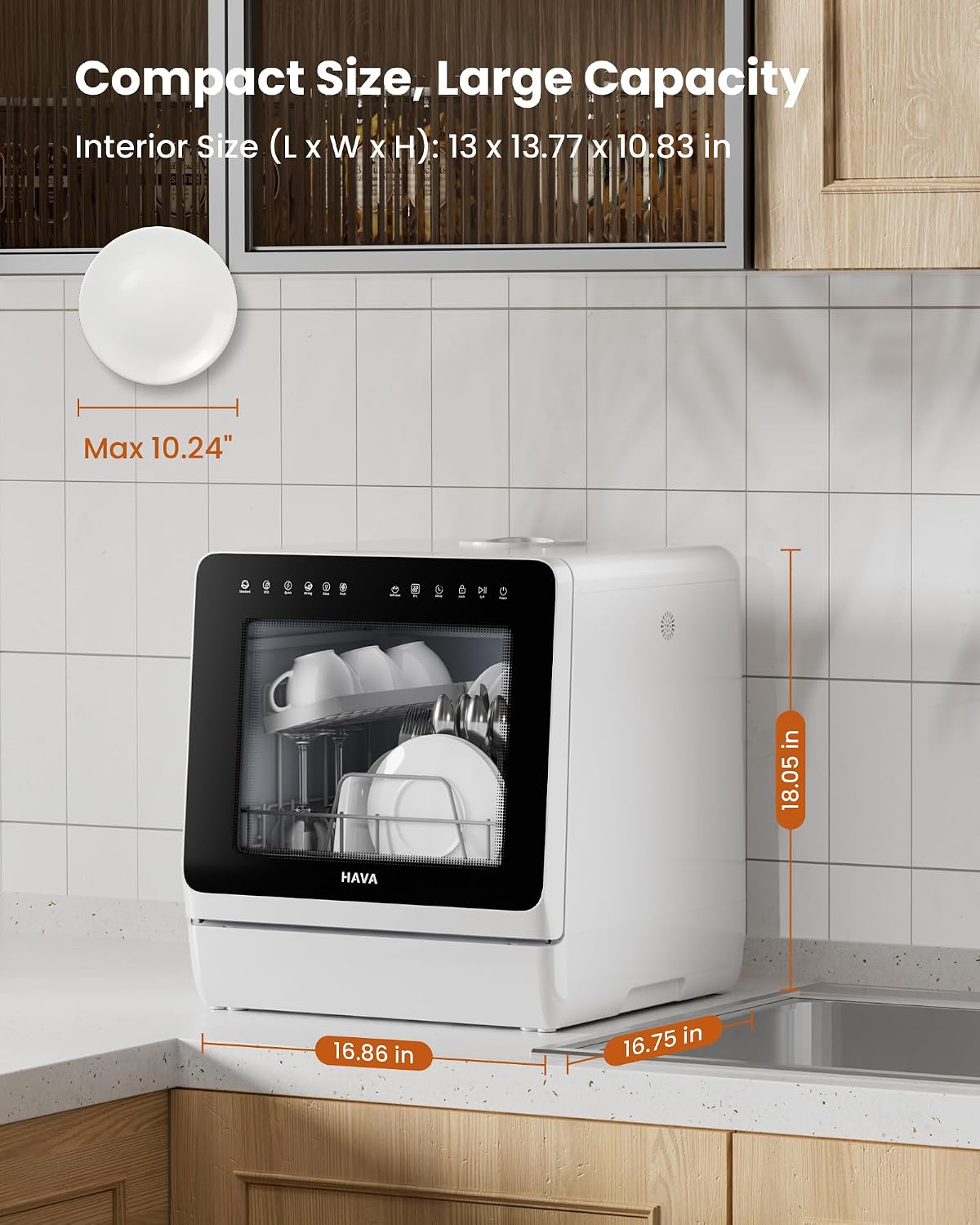 Countertop Dishwasher 5.3 Qt 8 Programs With Water Softener Black