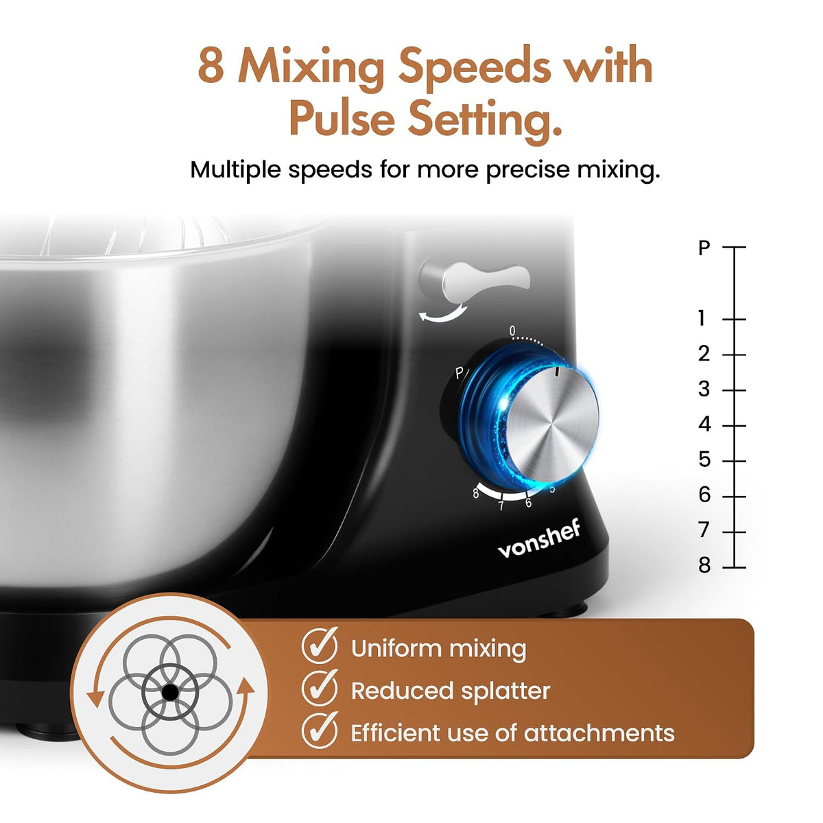 Stand Mixer 4.8 Qt 1000W 8 Speeds With Pulse Function Black