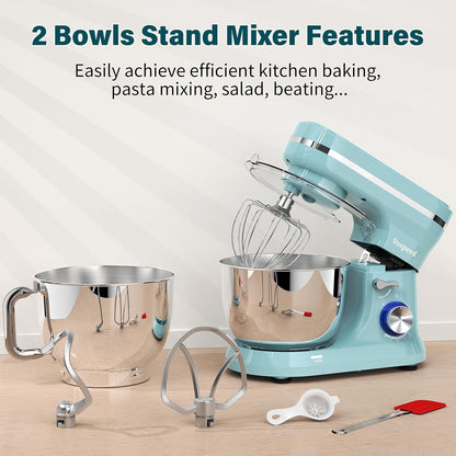 Stand Mixer 4.8 Qt+5.3 Qt Bowls 8-Speed 1000W Tilt-Head Blue