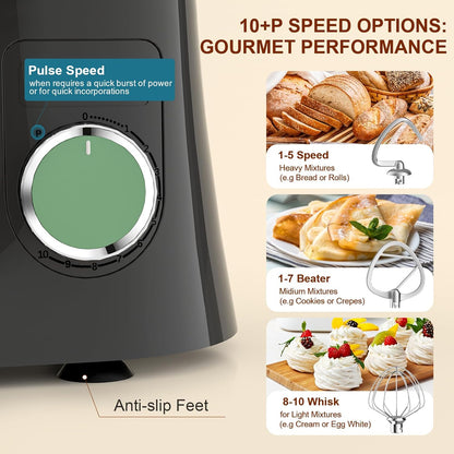 Stand Mixer 1500W 10 Speeds 5.8 Qt Tilt-Head Greengray