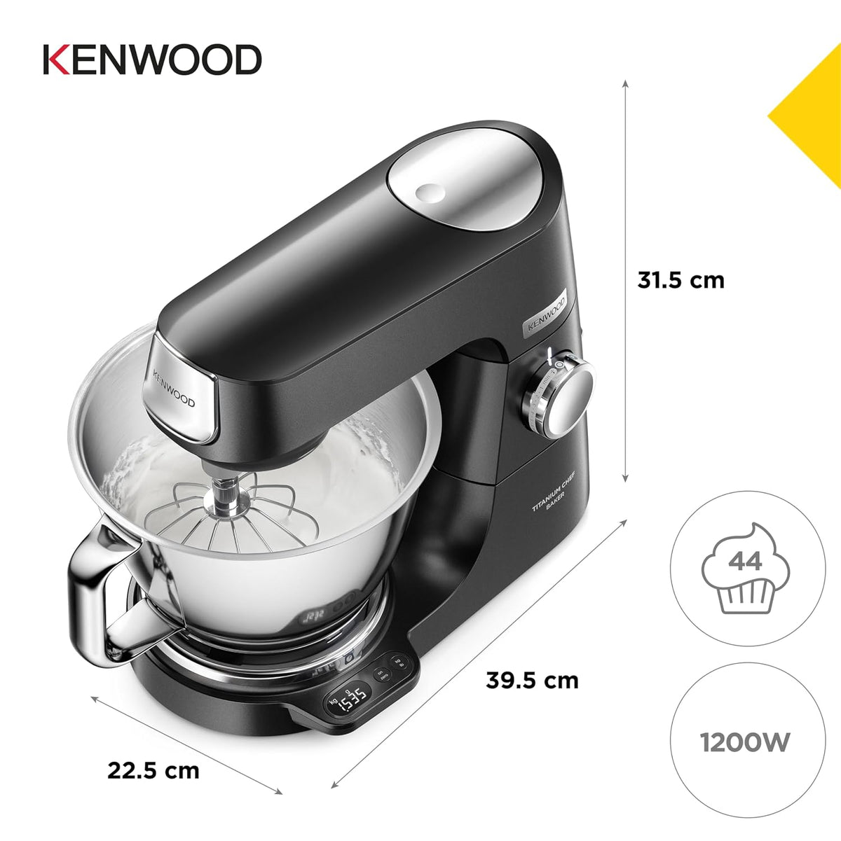 Stand Mixer 1200W Integrated Scale 5.3 Qt 3.7 Qt Bowls Black