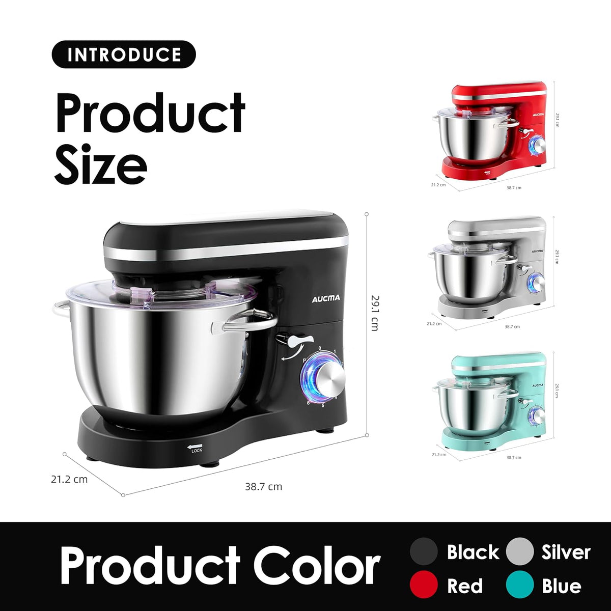 Stand Mixer 6.6 Qt 1400W 6 Speed Tilt-Head Black