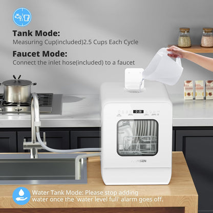 Portable Countertop Dishwasher 5.3 Qt Tank 9 Programs 14.6in Narrow White