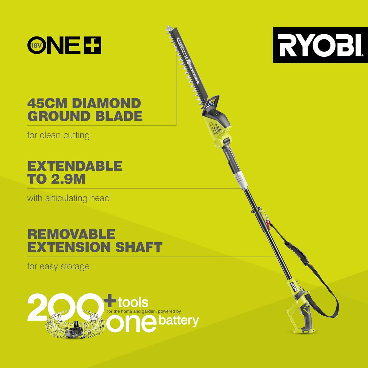 Cordless Pole Hedge Trimmer 17.7in 18V ONE+ Diamond-Ground Blade