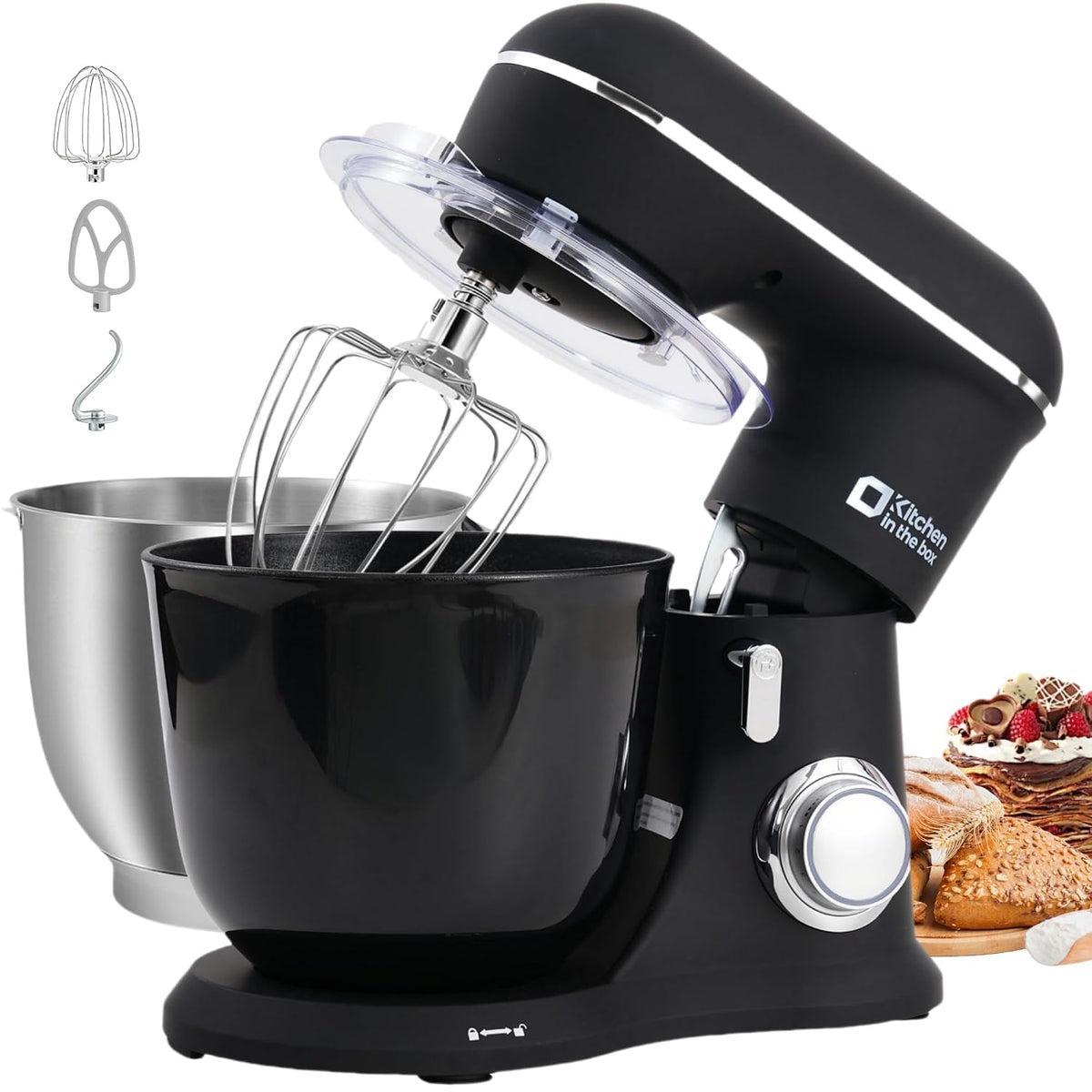 Mini Stand Mixer 3.7 Qt 10 Speed 800W Dough Hook Whisk Beater Gray White