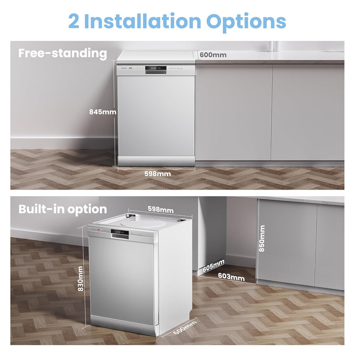 Freestanding Dishwasher 13 Place Settings 6 Programs White Auto Door Open