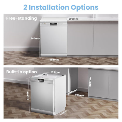 Freestanding Dishwasher 13 Place Settings 6 Programs White Auto Door Open