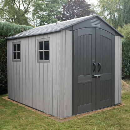 Garden Storage Shed 7 X 9.5 Ft Light Gray HDPE Steel Reinforced