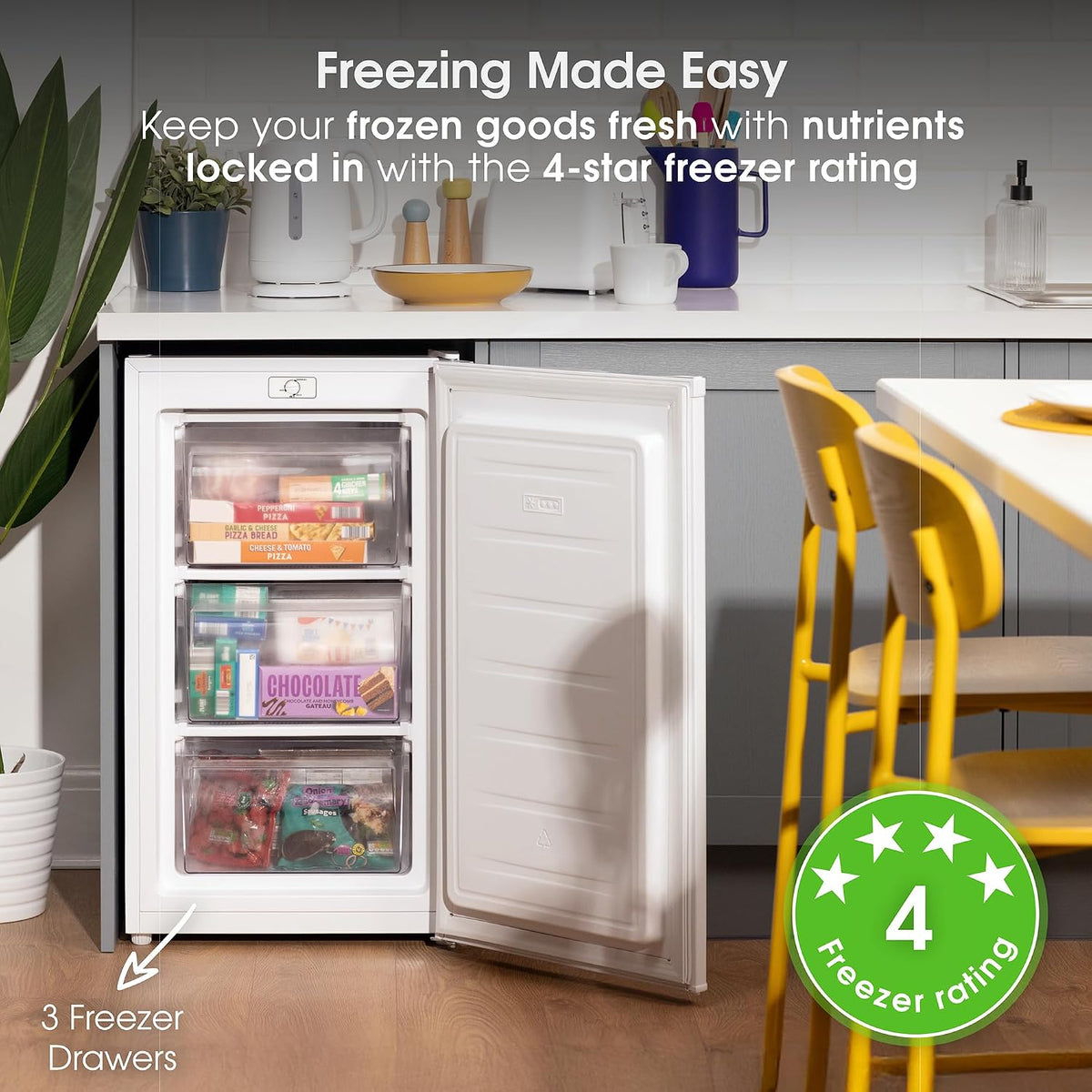 Under Counter Freezer 18.9in 2.1 cu ft Freestanding White Reversible Door