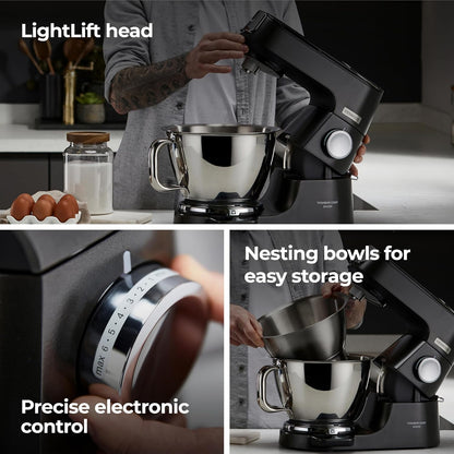 Stand Mixer 1200W Integrated Scale 5.3 Qt 3.7 Qt Bowls Black