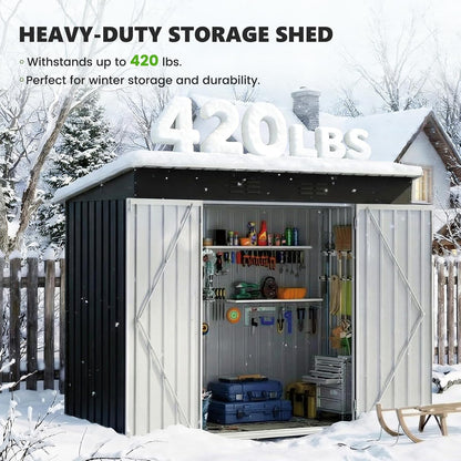 Metal Garden Storage Shed 8 X 4 Ft Dark Gray Alloy Steel Lockable Door