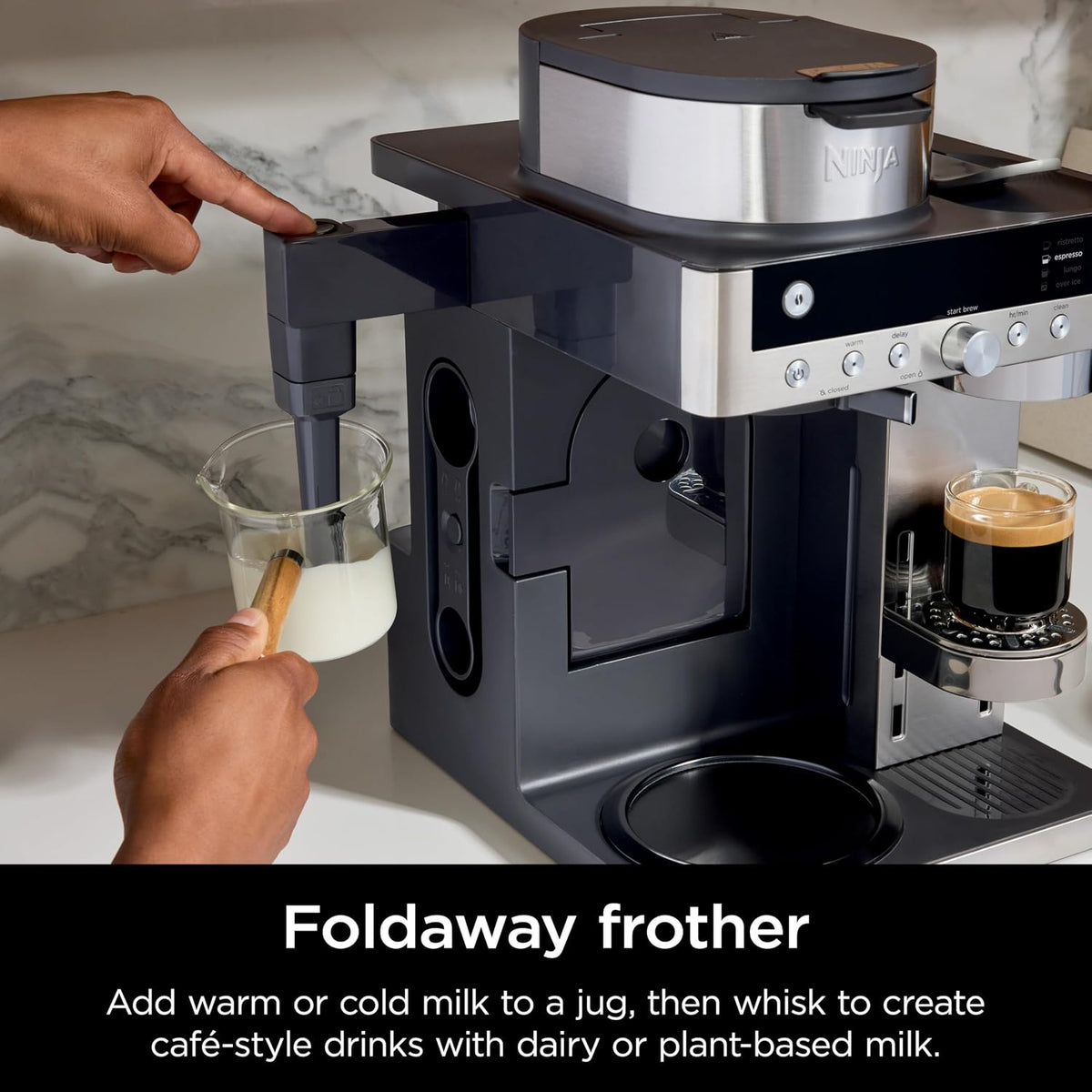 2-in-1 Filter Coffee And Pod Capsule Machine 1.9 Qt Built-in Milk Frother Black