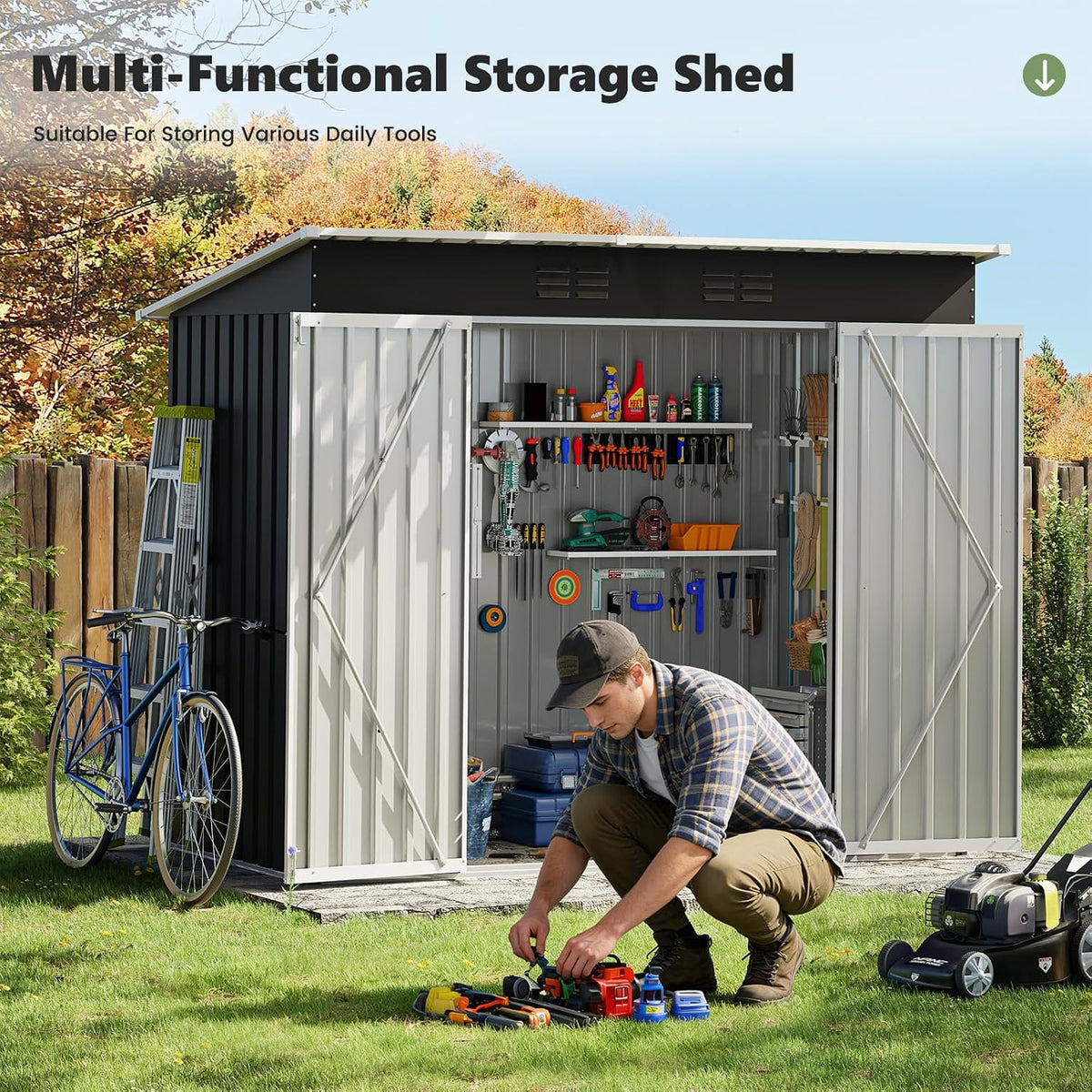 Metal Garden Storage Shed 8 X 4 Ft Dark Gray Alloy Steel Lockable Door