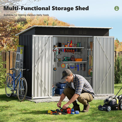 Metal Garden Storage Shed 8 X 4 Ft Dark Gray Alloy Steel Lockable Door