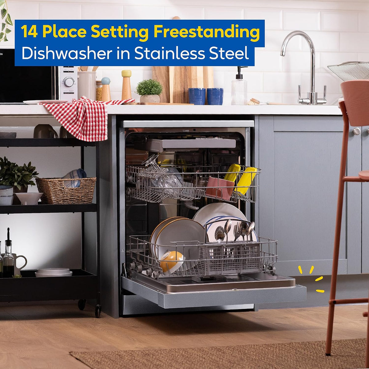 Freestanding Dishwasher 14 Place Settings 23.6in Stainless Steel